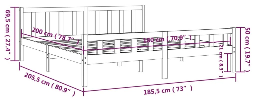 Estrutura de cama super king 180x200 cm madeira maciça branco