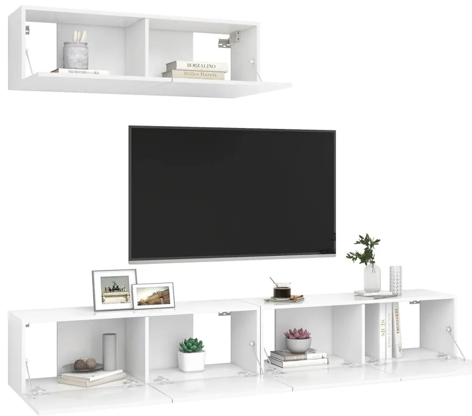 Móveis de TV 3 pcs derivados de madeira branco