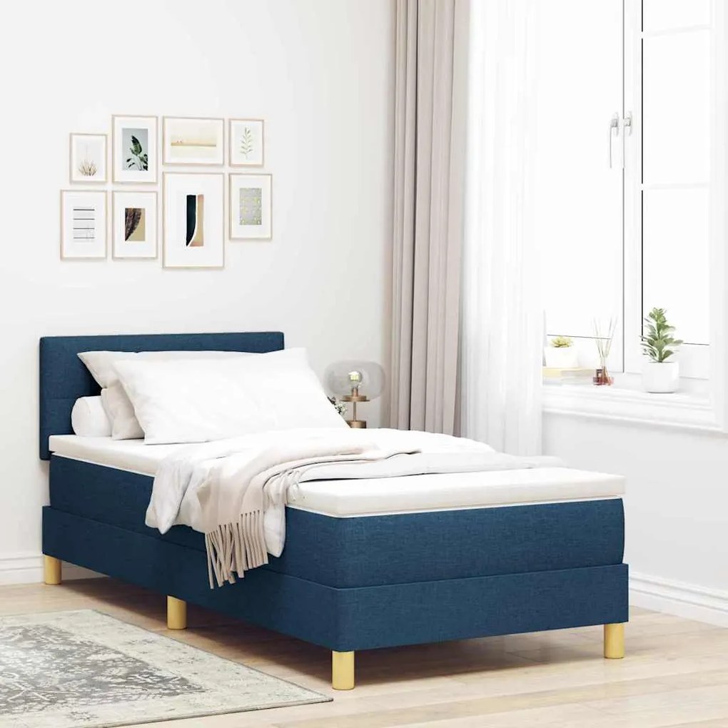 Cama Box com Colchão e LED Azul 100x200 cm Tecido