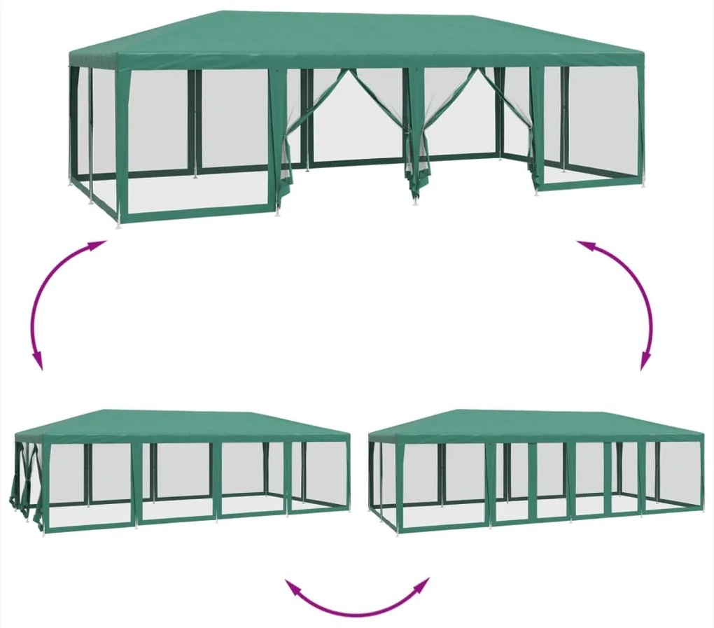 Tenda p/ festas c/ 12 paredes laterais em rede 8x4 m PEAD verde