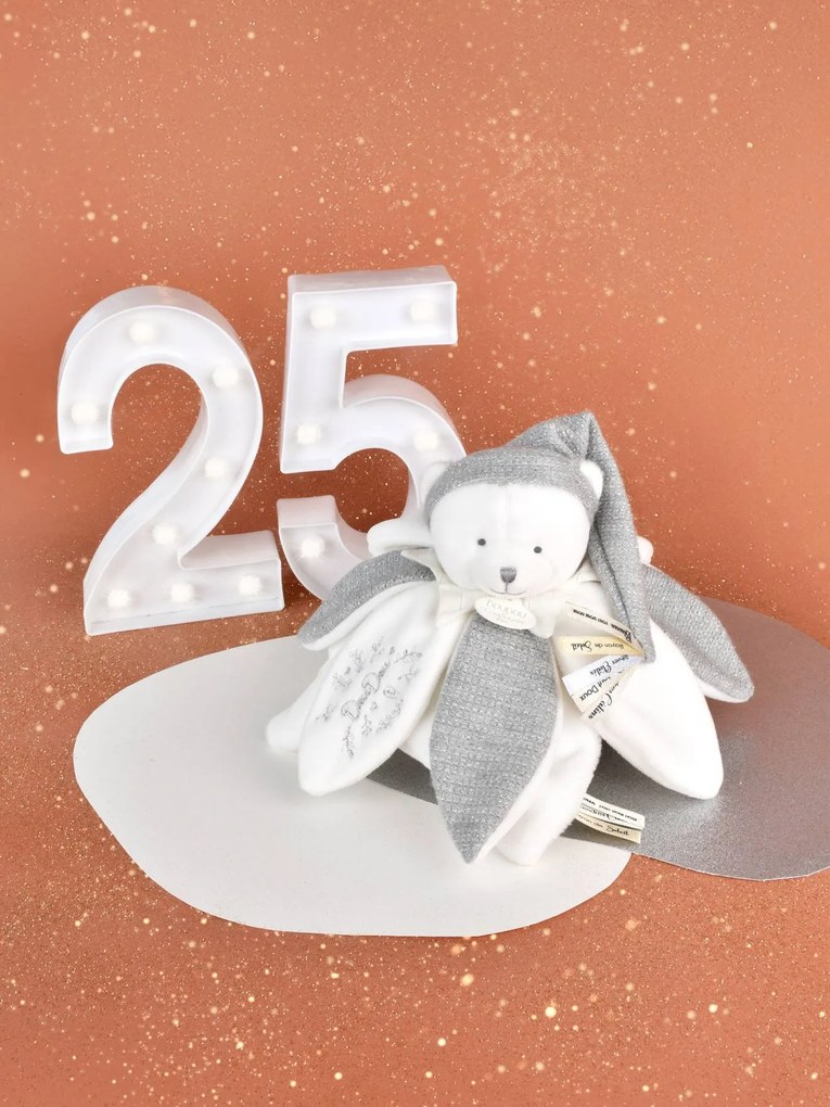 Peluche 25 anos - OURS ARGENT - Urso prendedor-chupeta DOUDOU & COMPAGNIE prateado