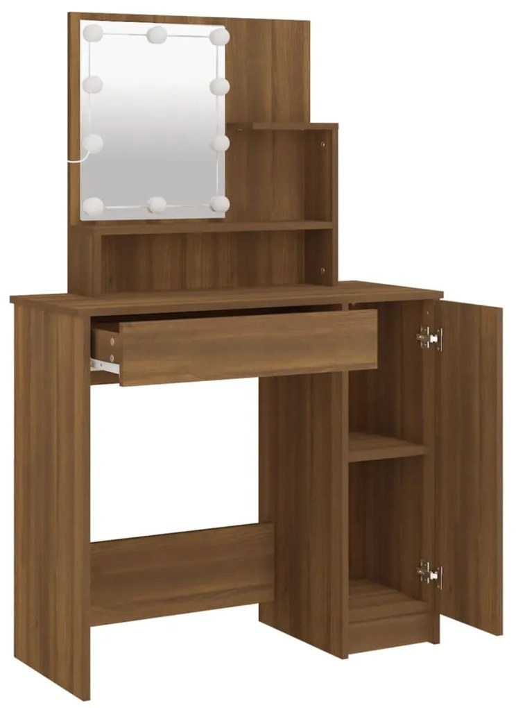 Toucador com LEDs 86,5x35x136 cm cor carvalho castanho