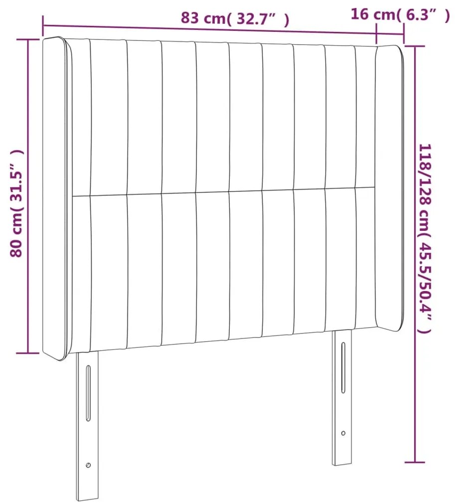 Cabeceira cama c/ luzes LED veludo 83x16x118/128 cm cinza-claro