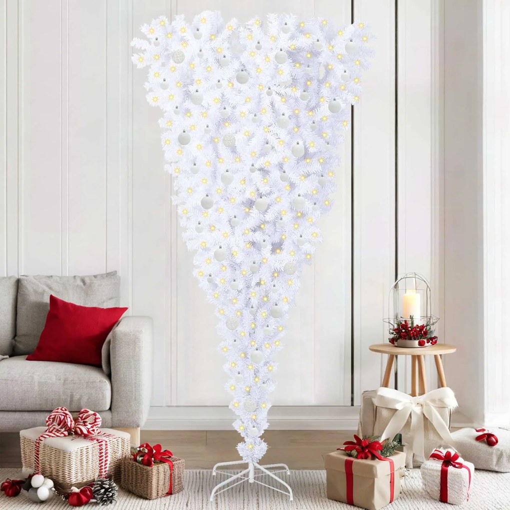 vidaXL Árvore de Natal Artificial com 300 LEDs Branco 210 cm PVC e Aço