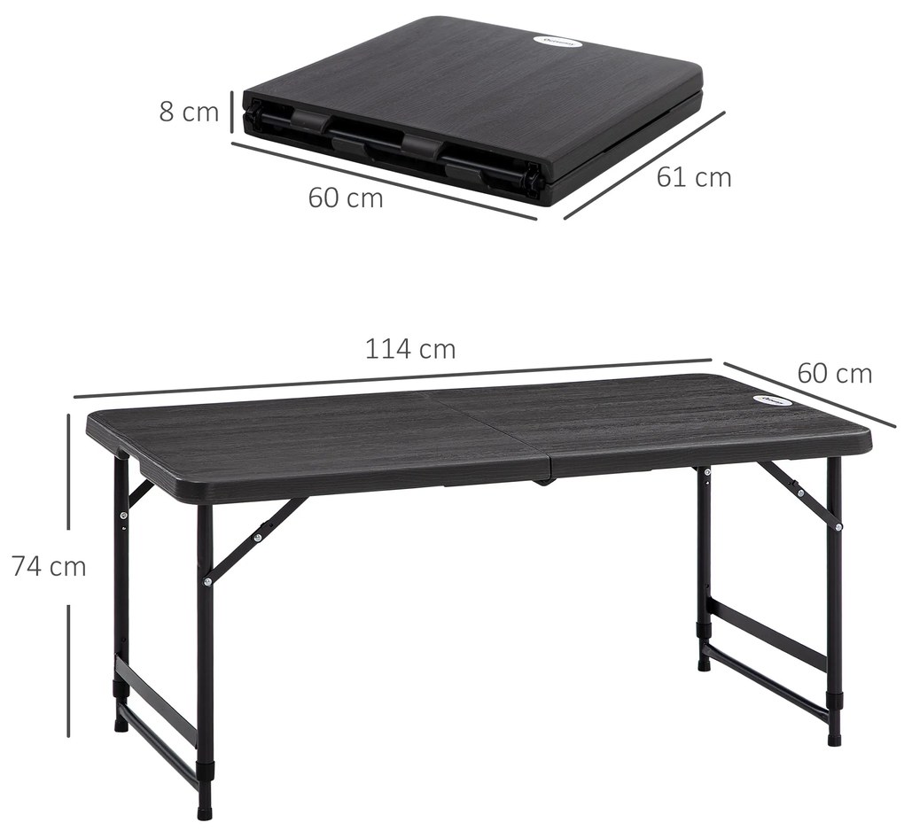 Mesa de Jardim Dobrável Mesa de Exterior com Altura Ajustável para 4 Pessoas para Pátio Varanda Carga Máx. 60kg 118x60x56-74cm Cinza Escuro