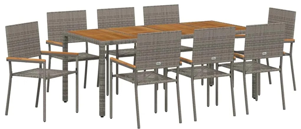 Conjunto de Jantar de Jardim vidaXL 9 Peças Cinza Rattan Poly