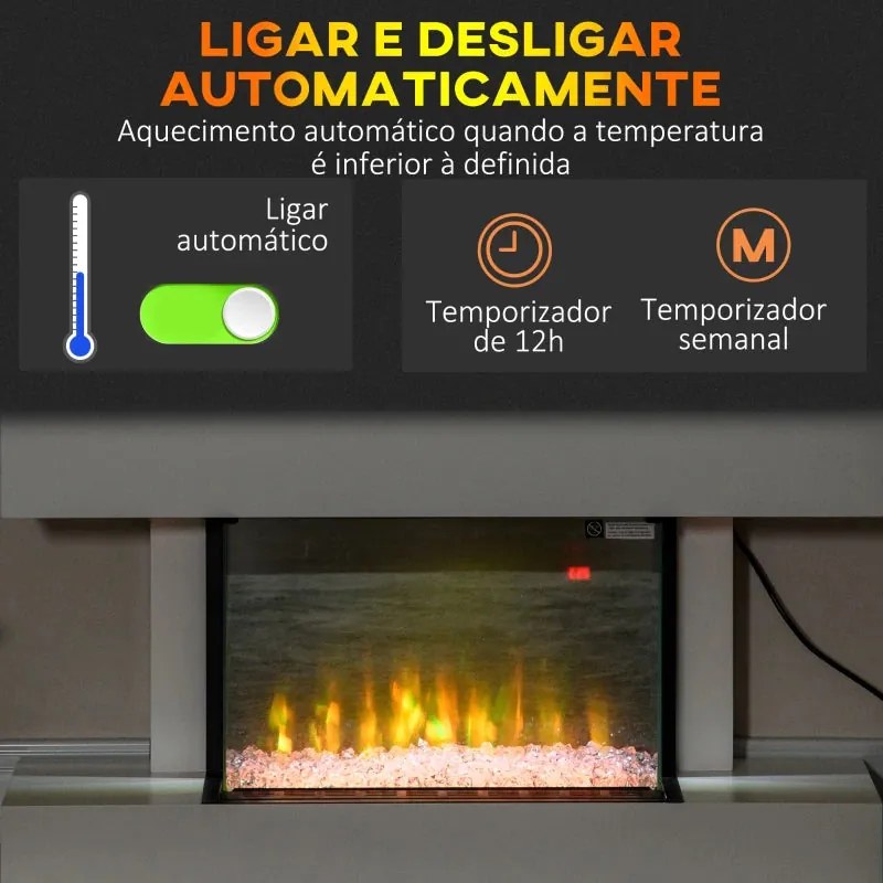 Lareira Elétrica com Móvel Incorporado - 1000W/2000W - Temperatura Aju