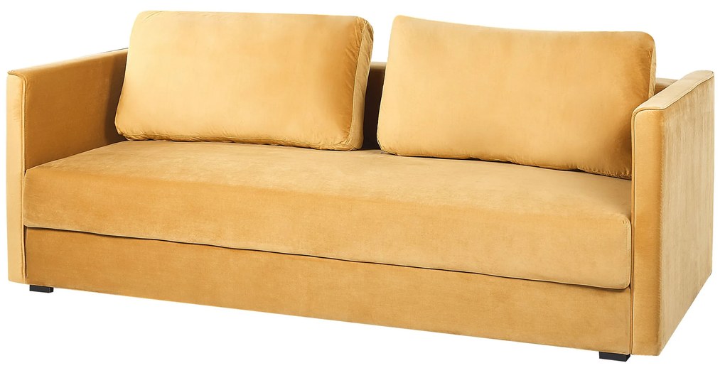 Sofá-cama de 3 lugares com arrumação em veludo mostarda EKSJO Beliani