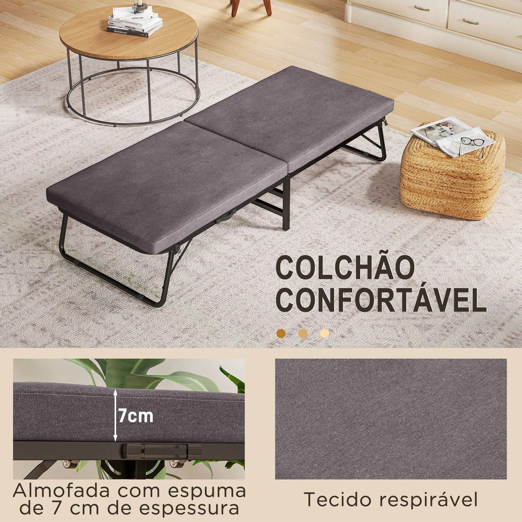 Cama Dobrável 70x180 cm com Colchão de Espuma Cama Dobrável com Encost