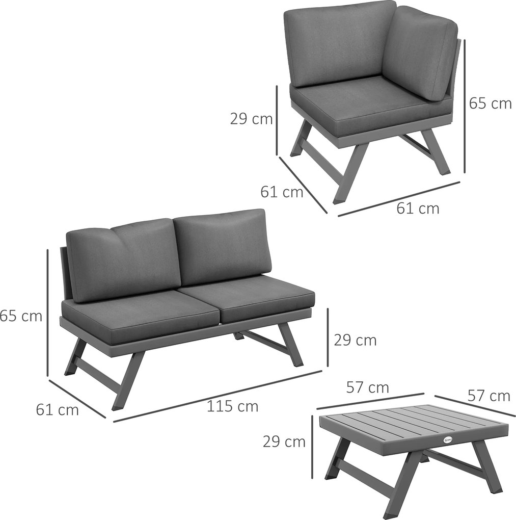 Conjunto de jardim de canto e conversível de 4 peças, com 2 bancos, 1 poltrona de canto e 1 mesa de centro