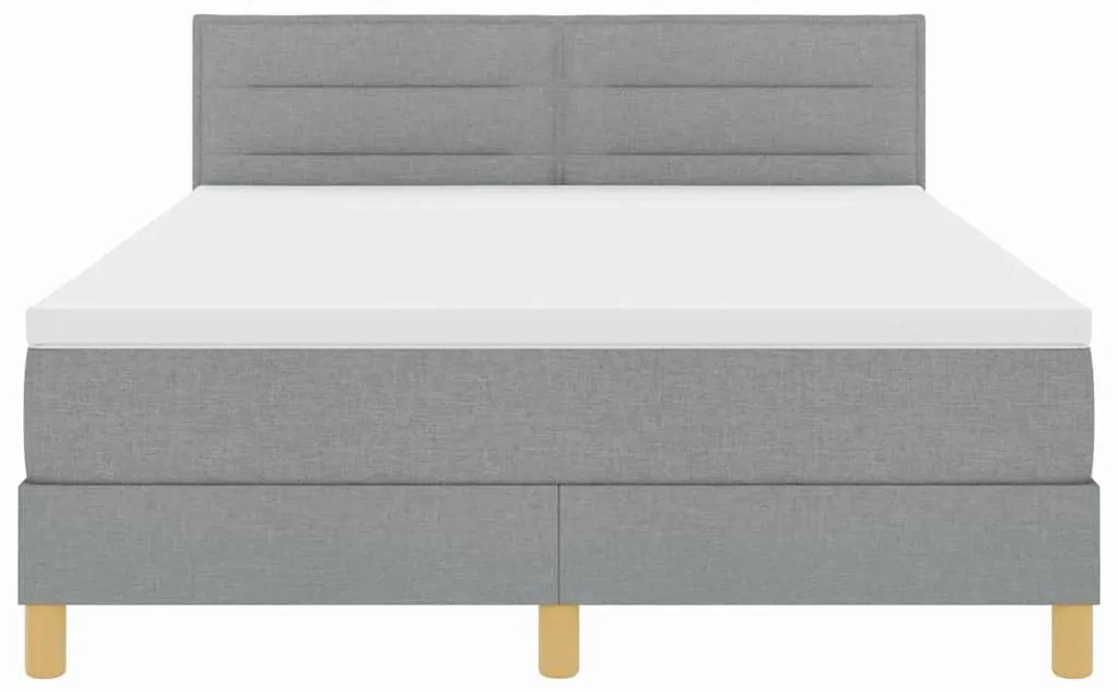 Cama Box Spring com Colchão &amp; LED Cinza Claro 160x200 cm Tecido