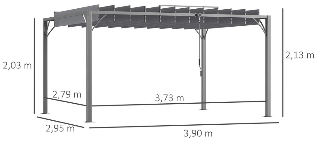 Pérgola 4x3 m para Jardim com Desenho de Lâminas Superiores Giratórias até 135° Proteção UV 50+ para Pátio Terraço Cinza