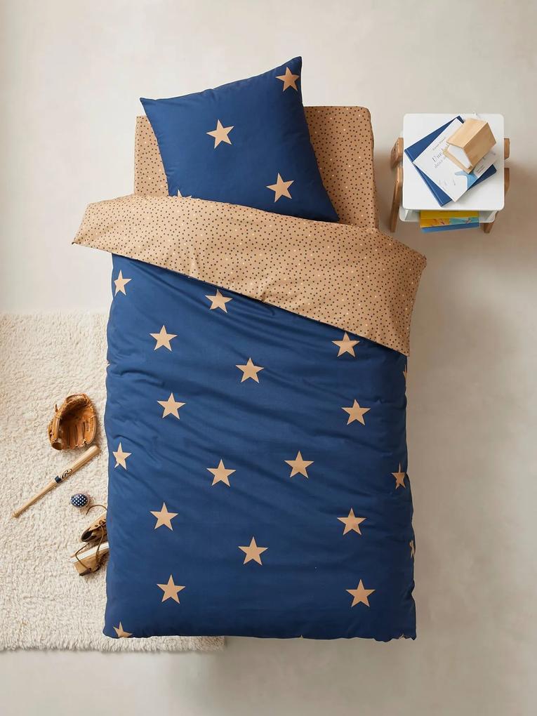 Conjunto capa de edredon + fronha de almofada para criança, tema Dream big azul escuro estampado