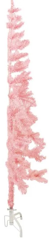 Meia árvore de Natal fina com suporte 150 cm rosa