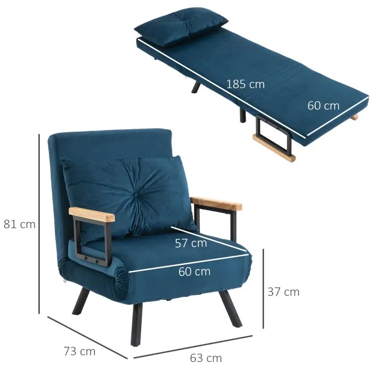 Poltrona-Cama "Lopez" - Encosto Ajustável - Azul Marinho - 63x73x81 cm