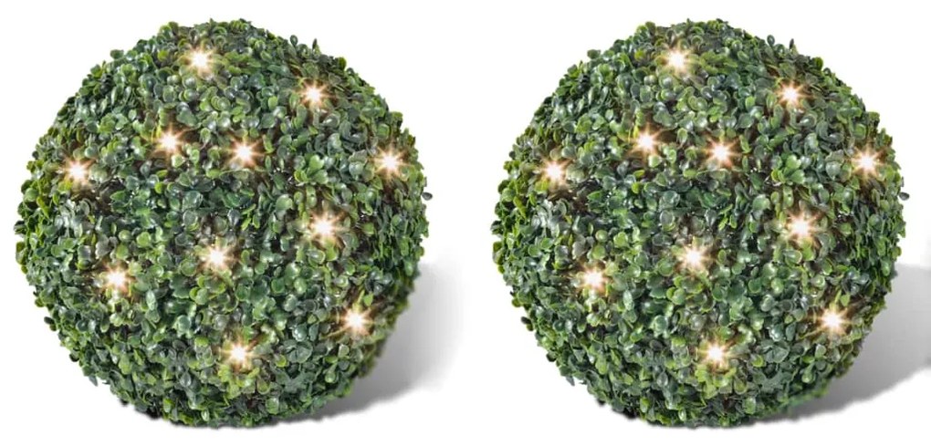 Bola topiária folhas artificiais 27 cm corda com LED solar 2 pcs