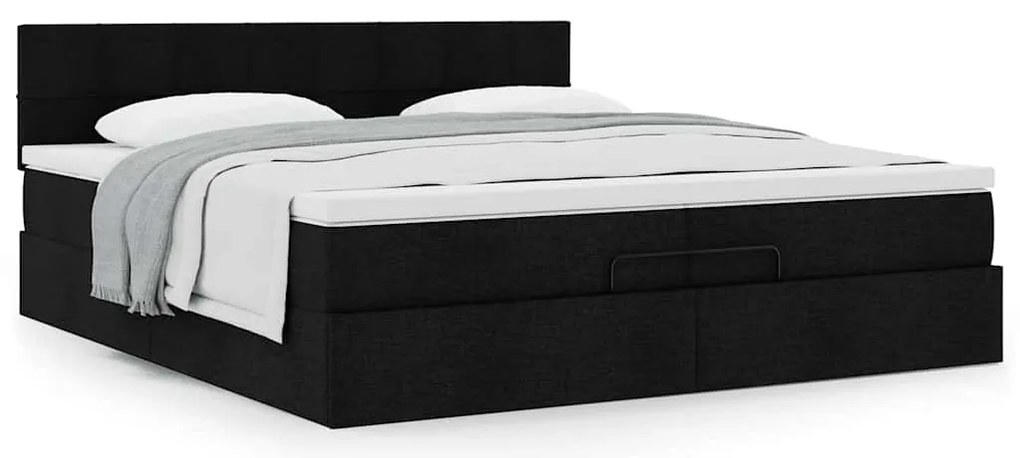 Estrutura de cama otomana com colchão 200x200 cm tecido preto