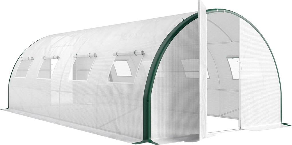 Outsunny Estufa túnel de jardim 18 m², estufa túnel de jardim com portas e 8 janelas, lona PE 140g/m² 600 x 300 x 200 cm branca | Aosom Portugal