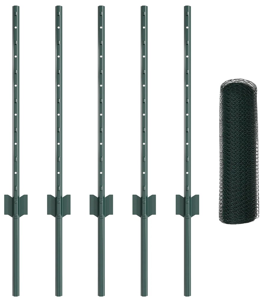 Postes de Cerca vidaXL 5 pcs Canal em U Verde 100 cm de Aço