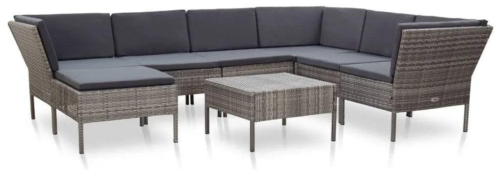 8 pcs conjunto lounge de jardim c/ almofadões vime PE cinzento