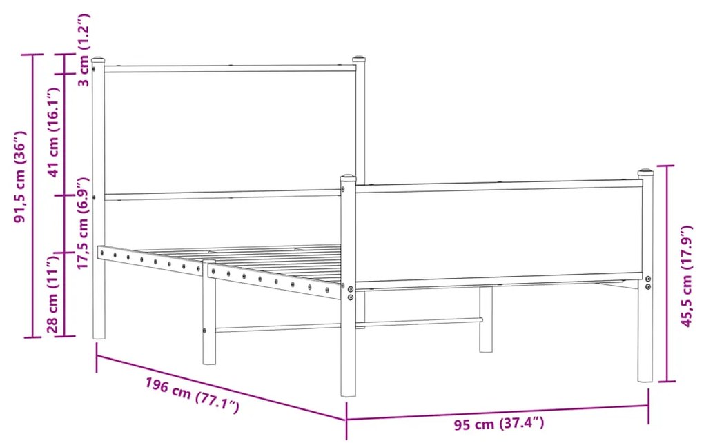Estrutura de cama sem colchão 90x190 cm metal carvalho castanho