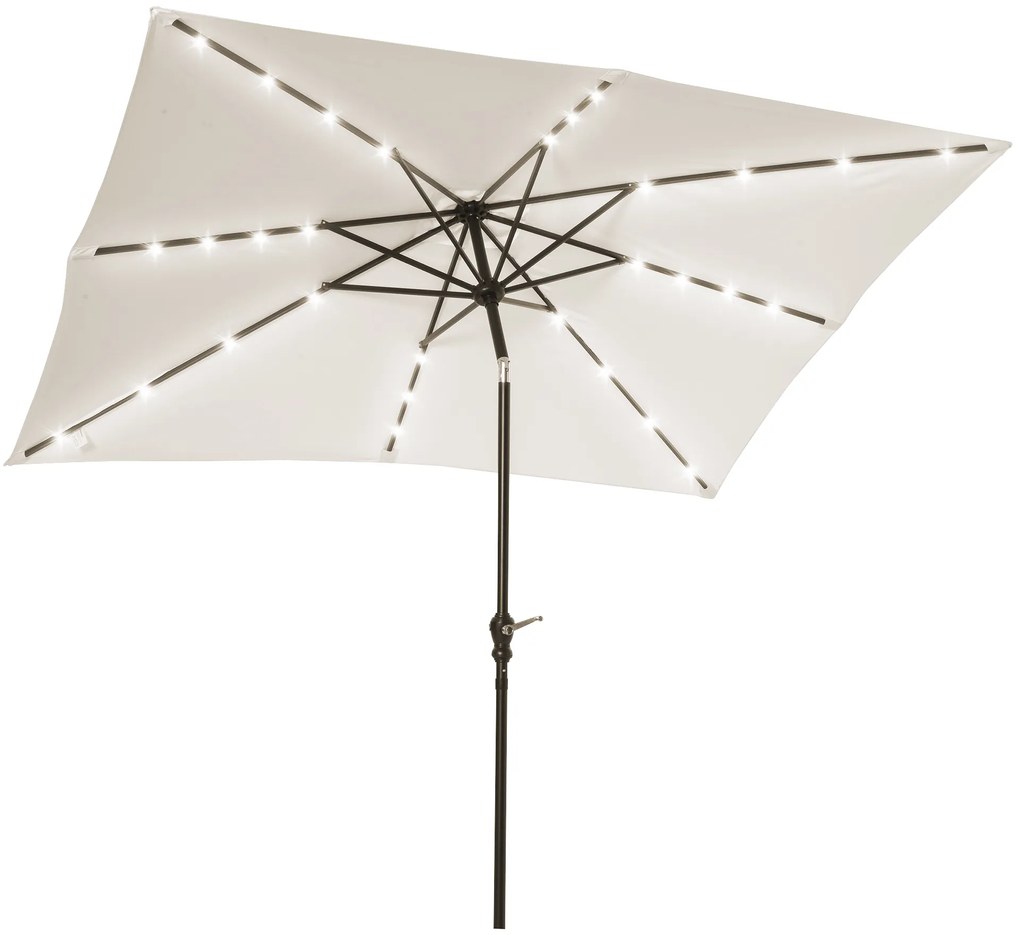 Outsunny Chapéu de Sol Luzes LED Jardim Inclinável 45 Graus Abertura Manivela Resistente UV 268x205x248 cm Creme | Aosom Portugal