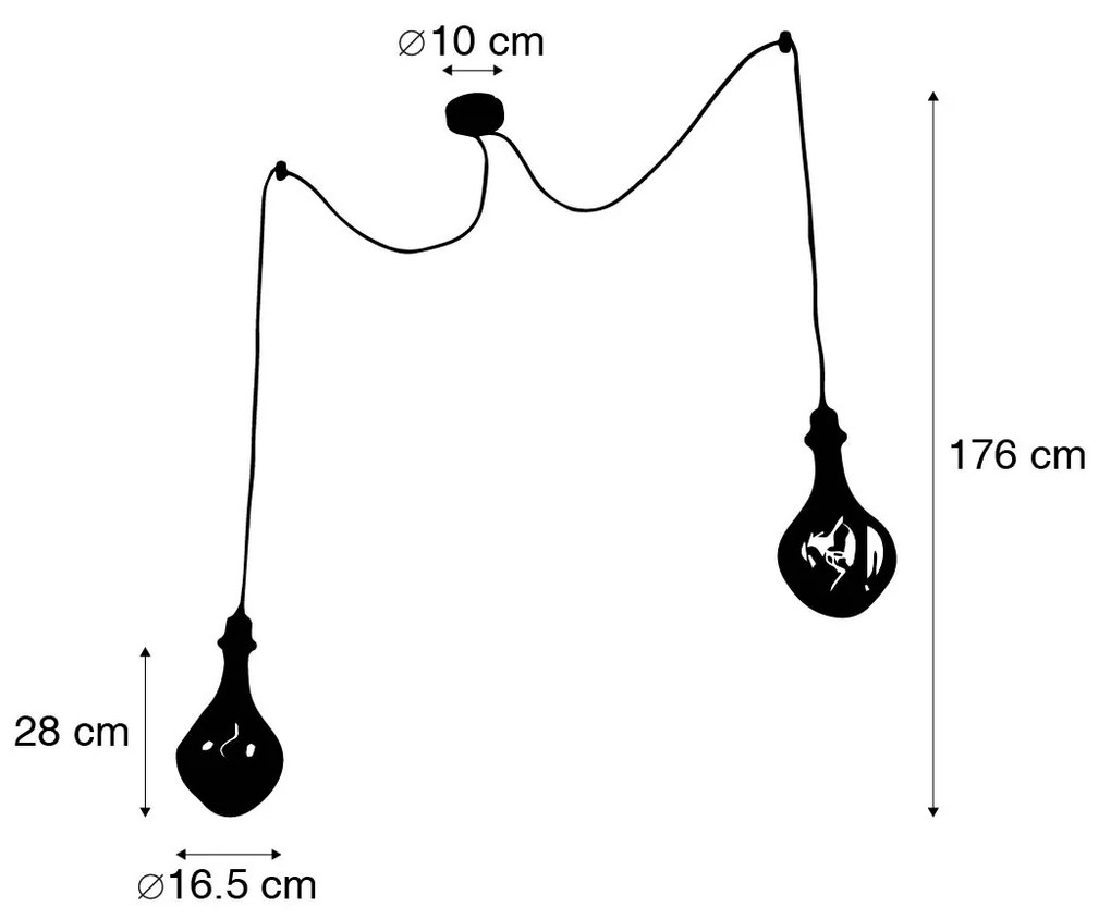 Candeeiro de suspensão preto 2-luzes incl. LED espelho dourado regulável - Cava Moderno