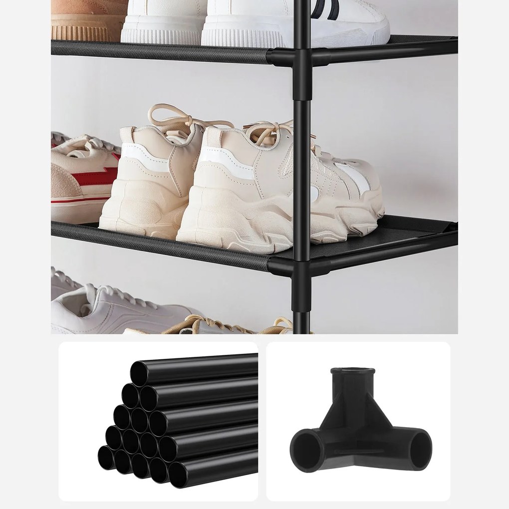 Estante para sapatos com 5 prateleiras 45 x 28 x 89 cm em tecido não tecido Preto