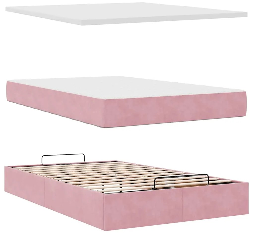 Estrutura de cama otomana com colchão 120x200 cm veludo rosa