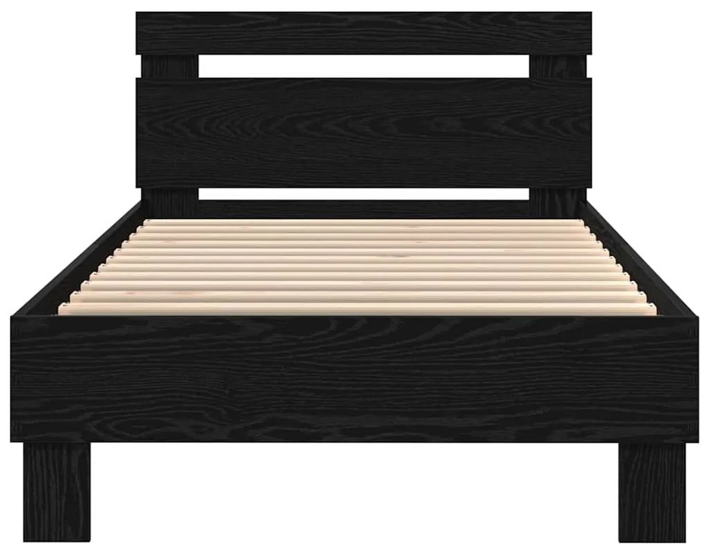 Estrutura de Cama com Luzes LED Carvalho Preto 90x190 cm Madeira Engen