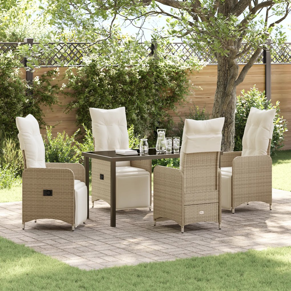 vidaXL Conjunto de Jantar de Jardim de 5 Peças com Almofadas Bege em Rattan Polímero
