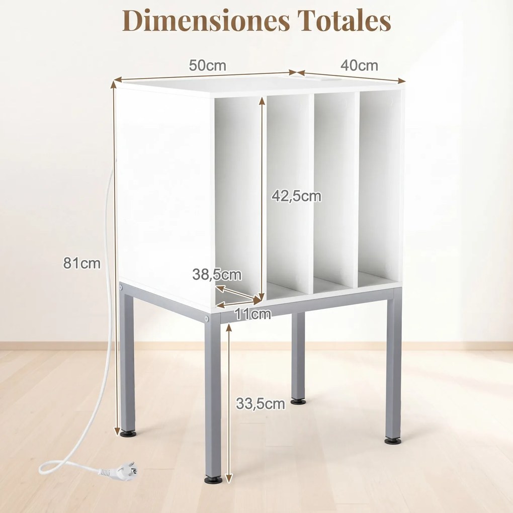 Suporte para Gira-Discos, 50 x 40 x 81 cm, Estação de Carregamento Integrada, Branco