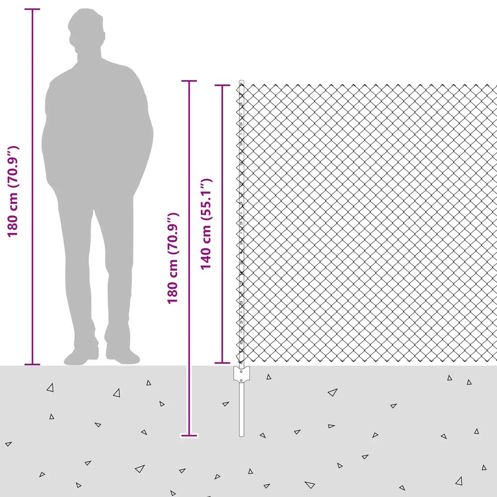 Cerca de Chain Link com 20 U Posts Prateado 1.4x10 m Aço