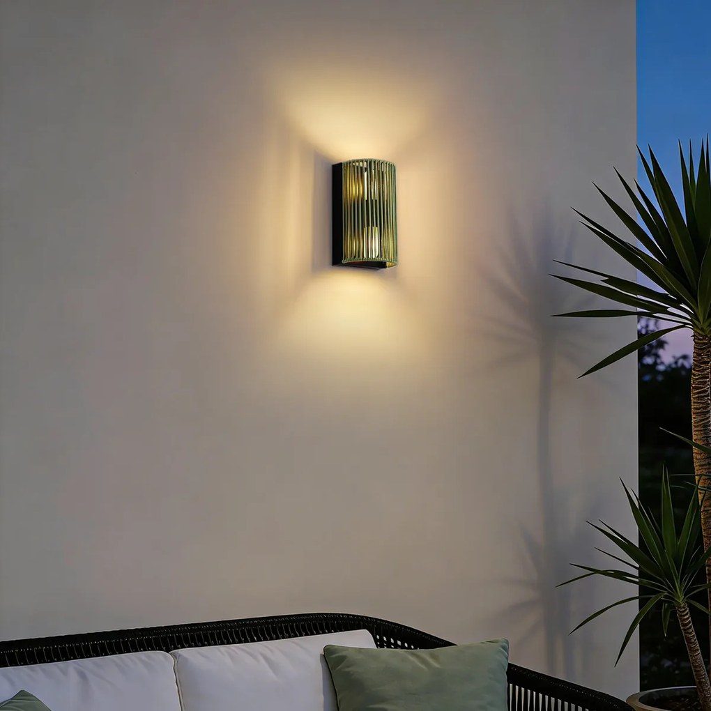 Candeeiro de parede Japandi verde com preto IP44 - Jayla