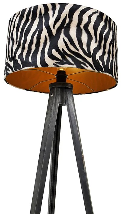 Candeeiro de pé tripé preto com abazeur de zebra 50 cm - Tripod Classic Moderno