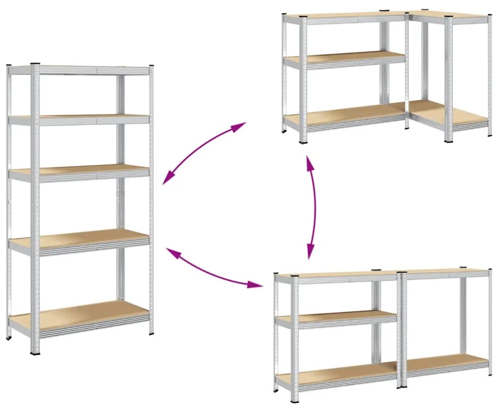 Prateleiras de armazenamento de 5 camadas 2 pcs aço prateado