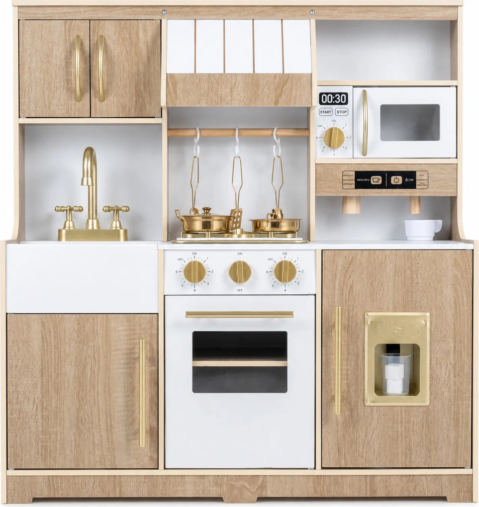 Cozinha Infantil de Brincar, 84 x 30 x 90 cm, Placa com Luz e Som, Natural+Branco