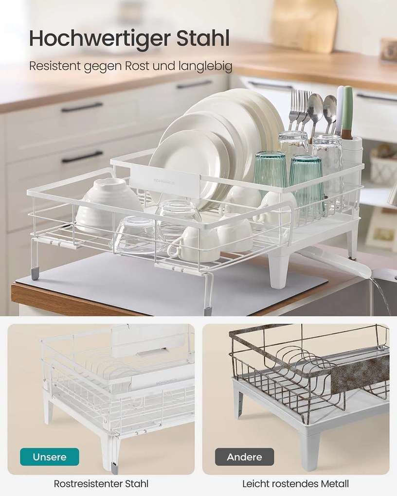 Escorredor de louça com tapete de silicone e ralo (31-56) x 42 x 20 cm branco + cinzento