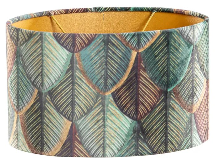Abajur de Veludo com Design de Folhas e Interior Dourado - Oval 25/16/15