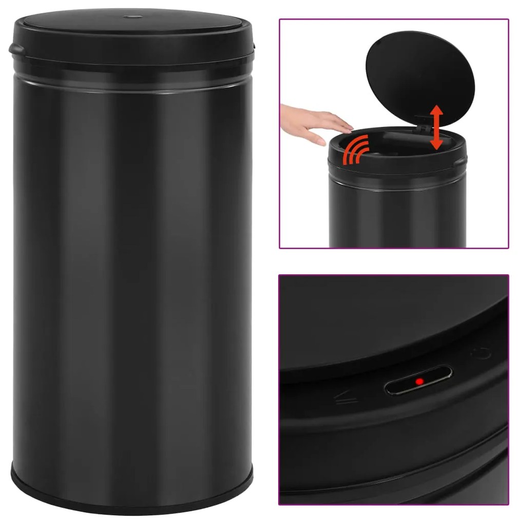 322701 vidaXL Caixote do lixo com sensor automático 60 L aço carbono preto