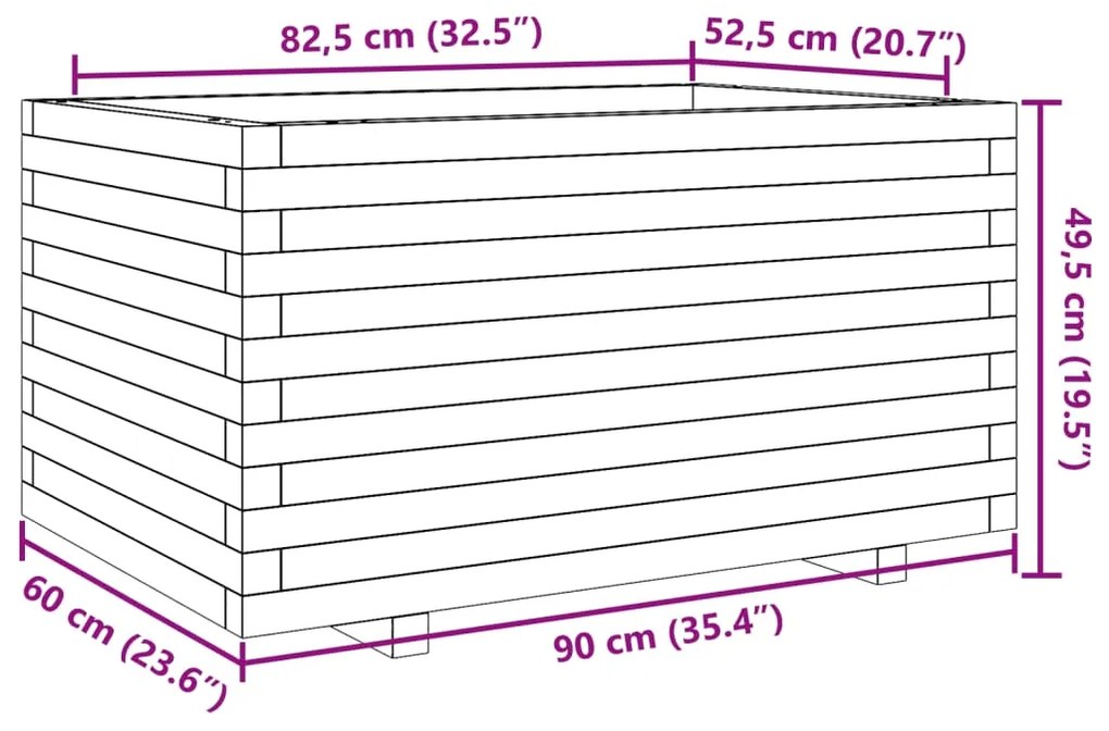 Vaso/floreira de jardim 90x60x49,5 cm madeira de pinho maciça