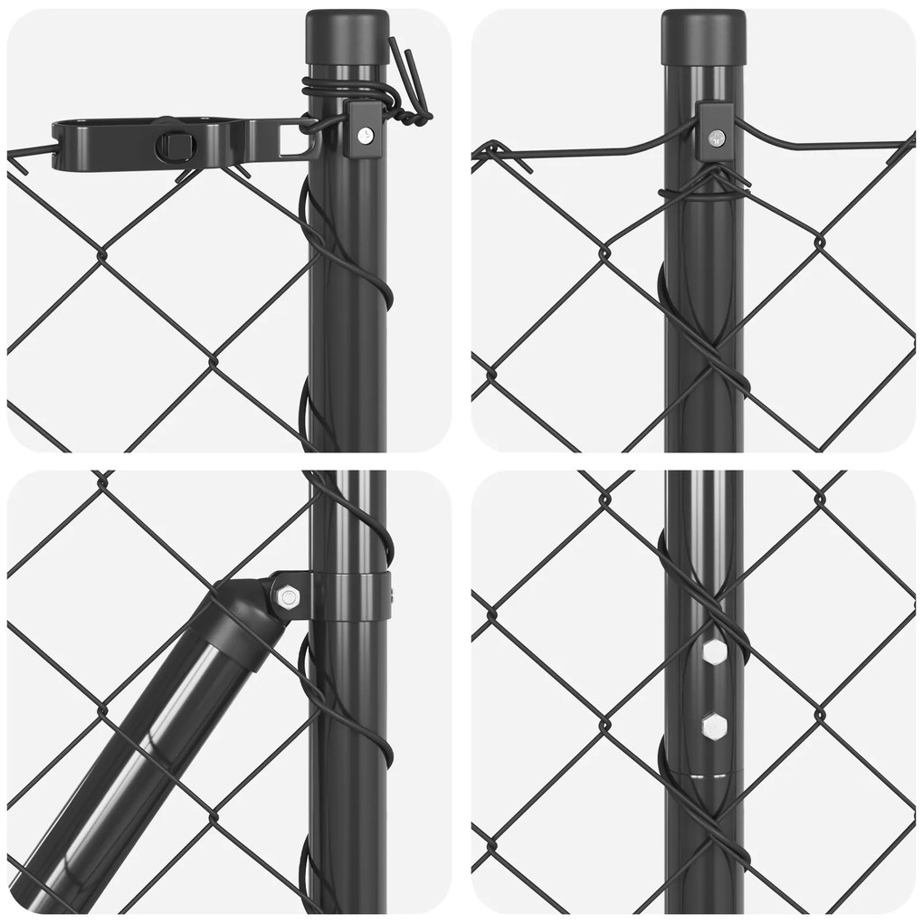 Cerca de Chain Link com 7 Postes 1,4x10 m Aço Galvanizado Cinza