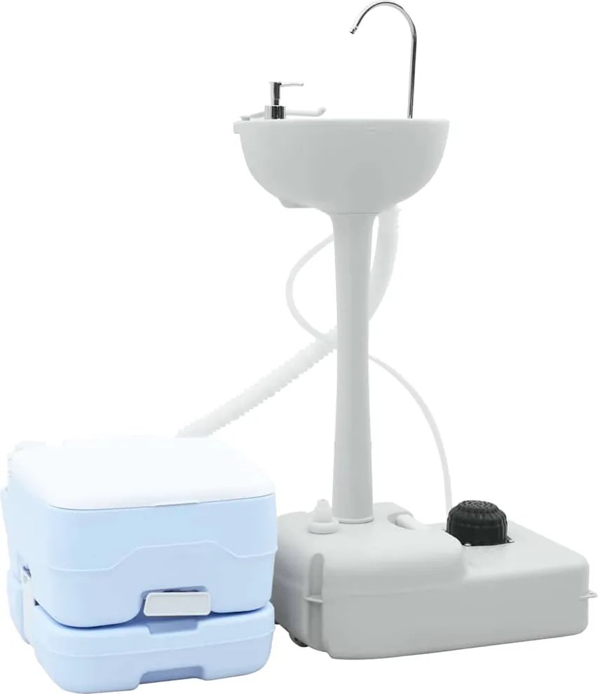 vidaXL Conjunto de Banheiro para Acampamento 2 pcs Azul e Branco