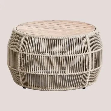 Mesa De Centro Redonda Ø80cm Em Madeira De Acácia Krot Crema - Sklum