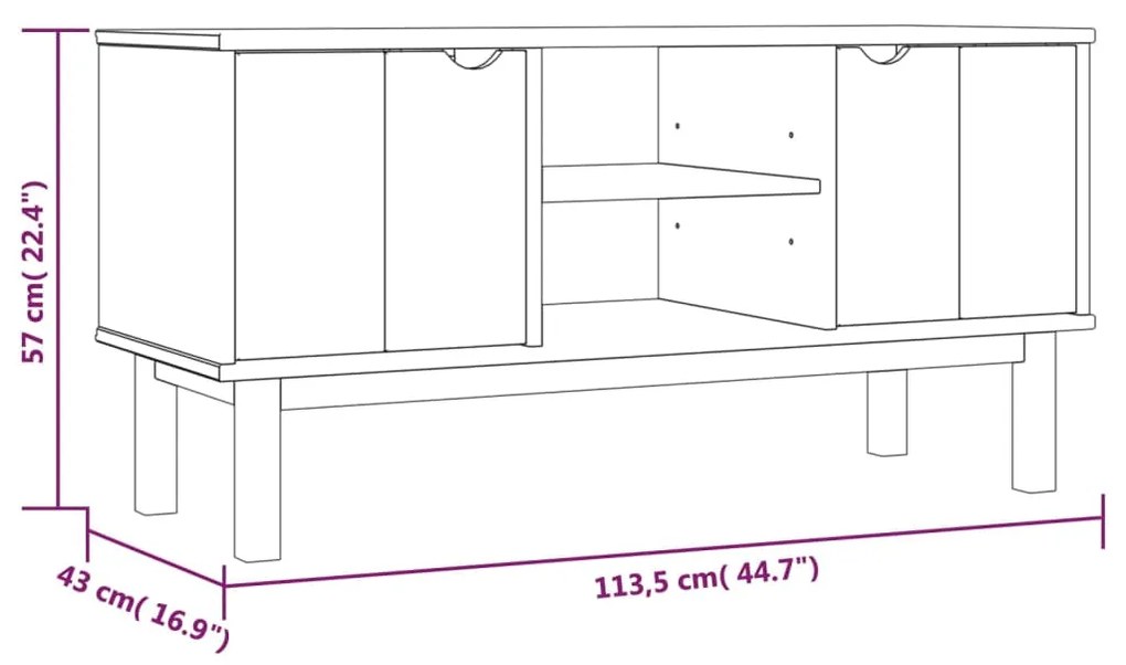 Móvel de TV OTTA 113,5x43x57 pinho maciço castanho/branco