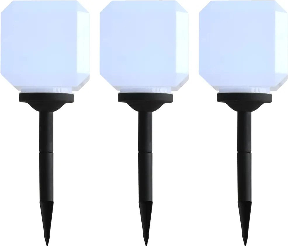 Candeeiro de exterior solar LED 3 pcs cúbico 20 cm branco