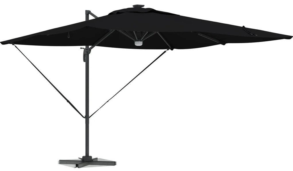 Guarda-Sol Cantilever Roma com LEDs Preto 286x285x270 cm Alumínio