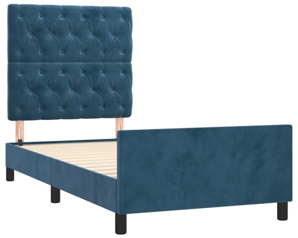Estrutura de cama sem colchão 80x200 cm veludo azul-escuro
