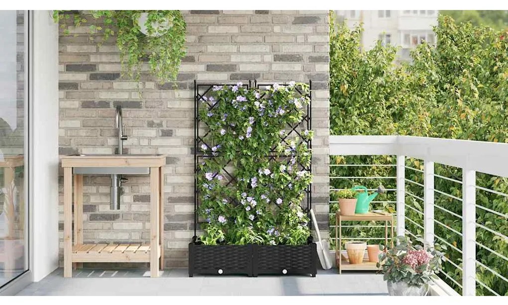 Jardineira com Treliça 2 pcs Preta 80x40x125.5 cm
