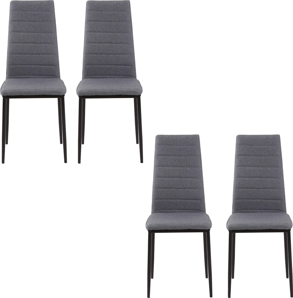 Conjunto de 4 cadeiras de sala de jantar e de cozinha com encosto alto (MESA NÃO INCLUIDA), pés de metal e tecido de linho, 41 x 50 x 97 cm, cinzento